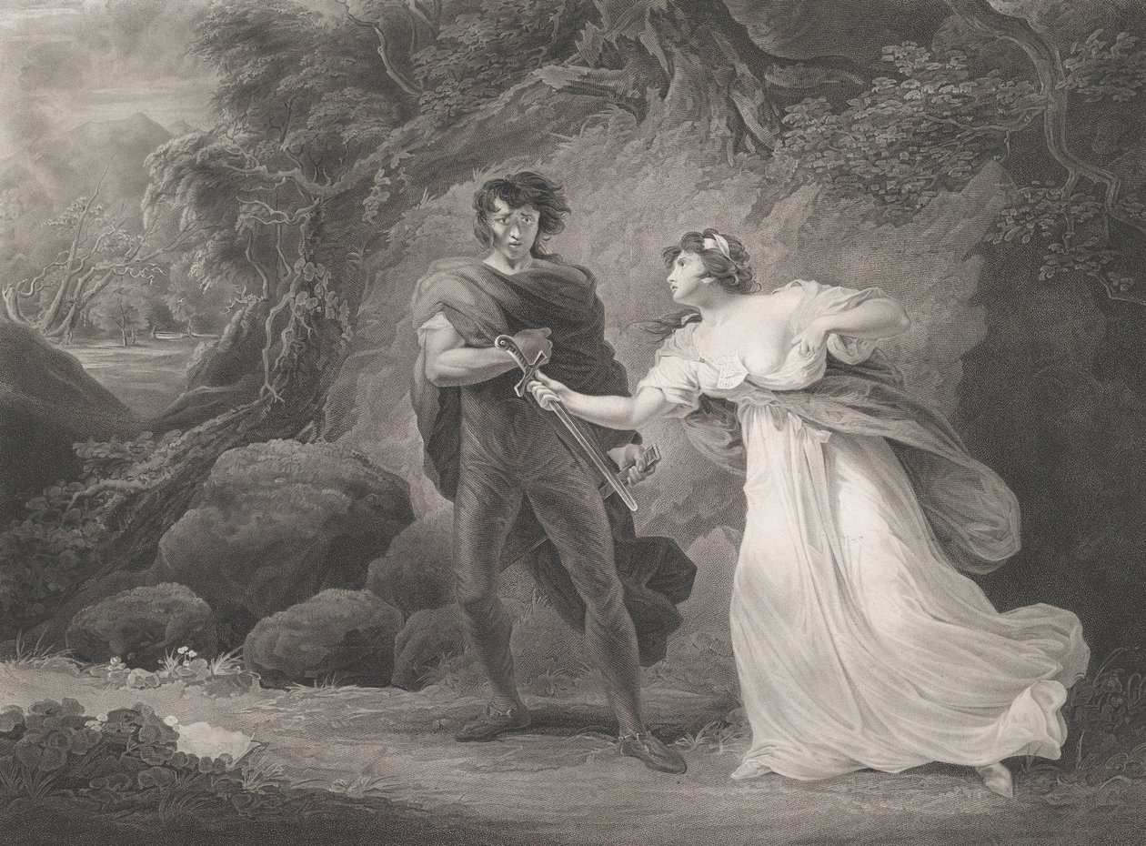 Pisanio en Imogen Shakespeare, Cymbeline, Act 3, Scene 4..., voor het eerst gepubliceerd 1801, heruitgegeven 1852 door Robert Thew