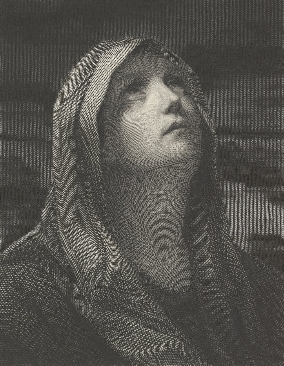 Hoofd van de Maagd die naar rechts kijkt, naar Reni, 1869 door Robert Trossin