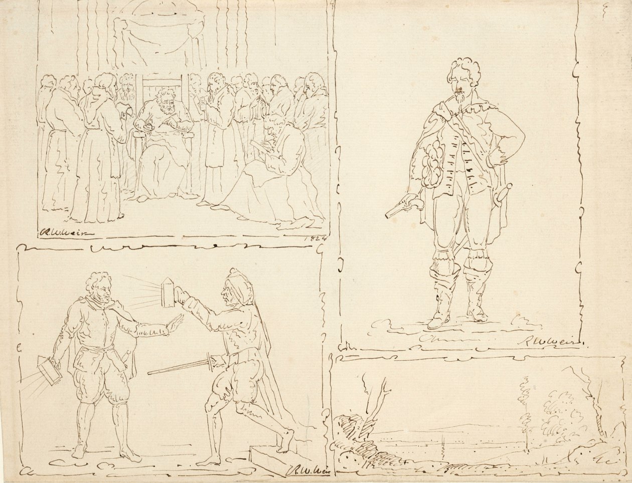Vier schetsen, 1824 door Robert Walter Weir