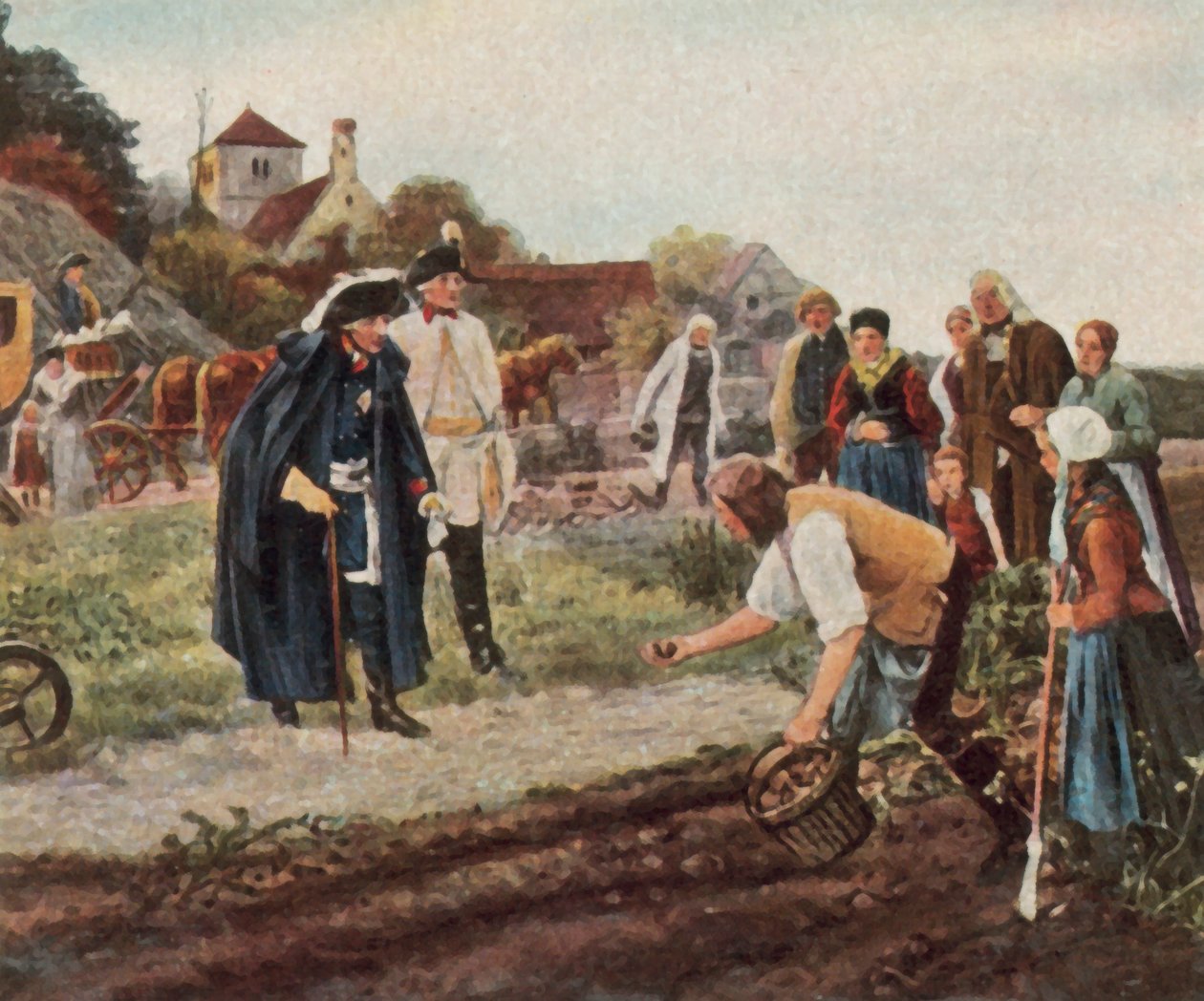 Wederopbouwwerk na de Zevenjarige Oorlog, "The King Everywhere" (verbeterde kleurenlitho) door Robert Warthmuller Muller