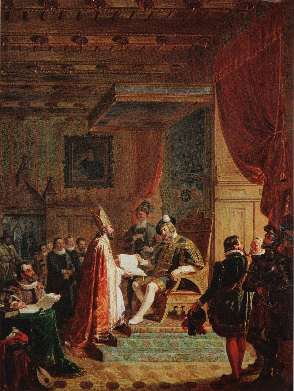 Mikael Agricola overhandigt Finse vertaling Nieuwe Testament aan koning Gustav Wasa door Robert Wilhelm Ekman