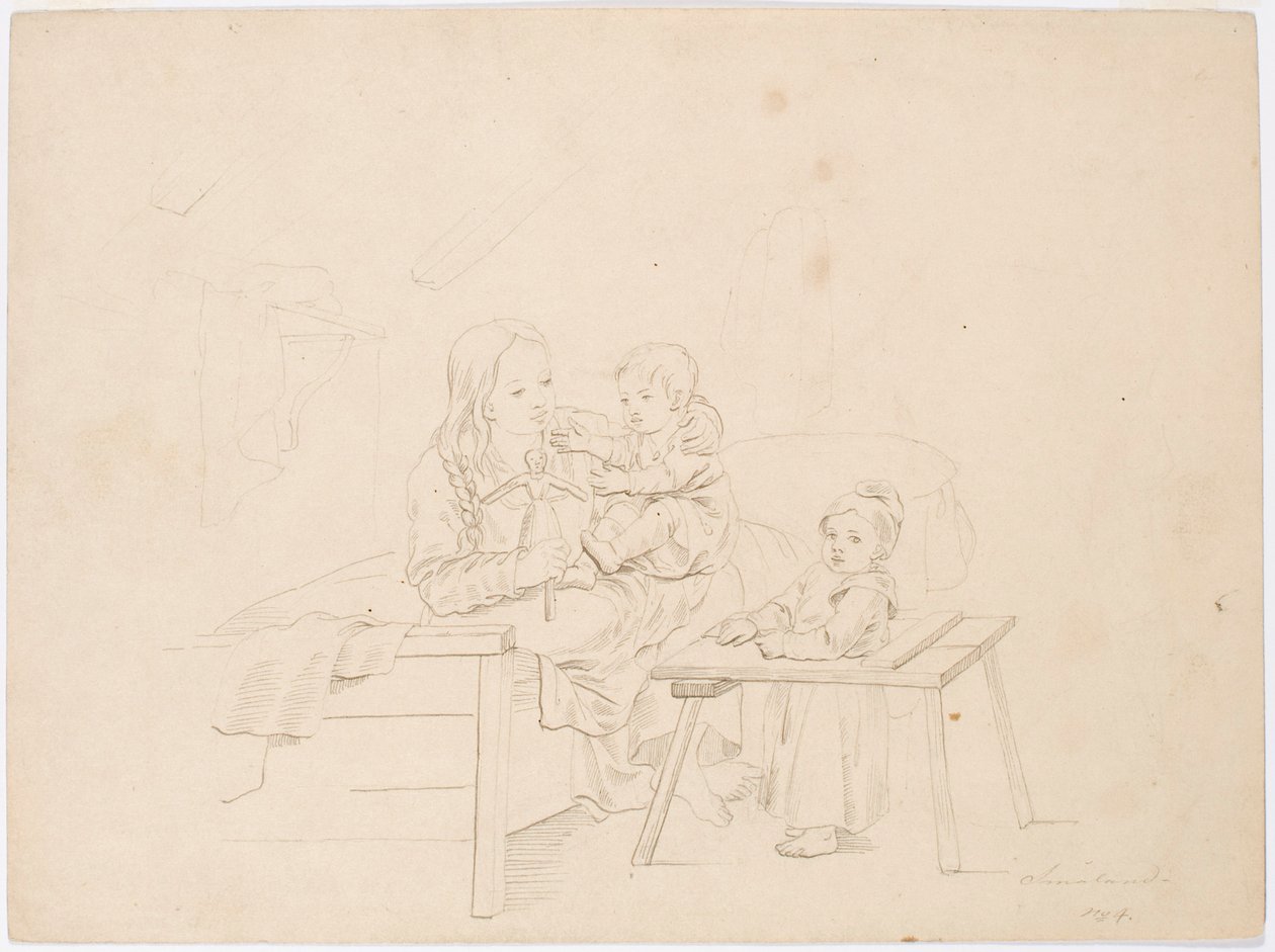 Meisje met twee kinderen door Robert Wilhelm Ekman