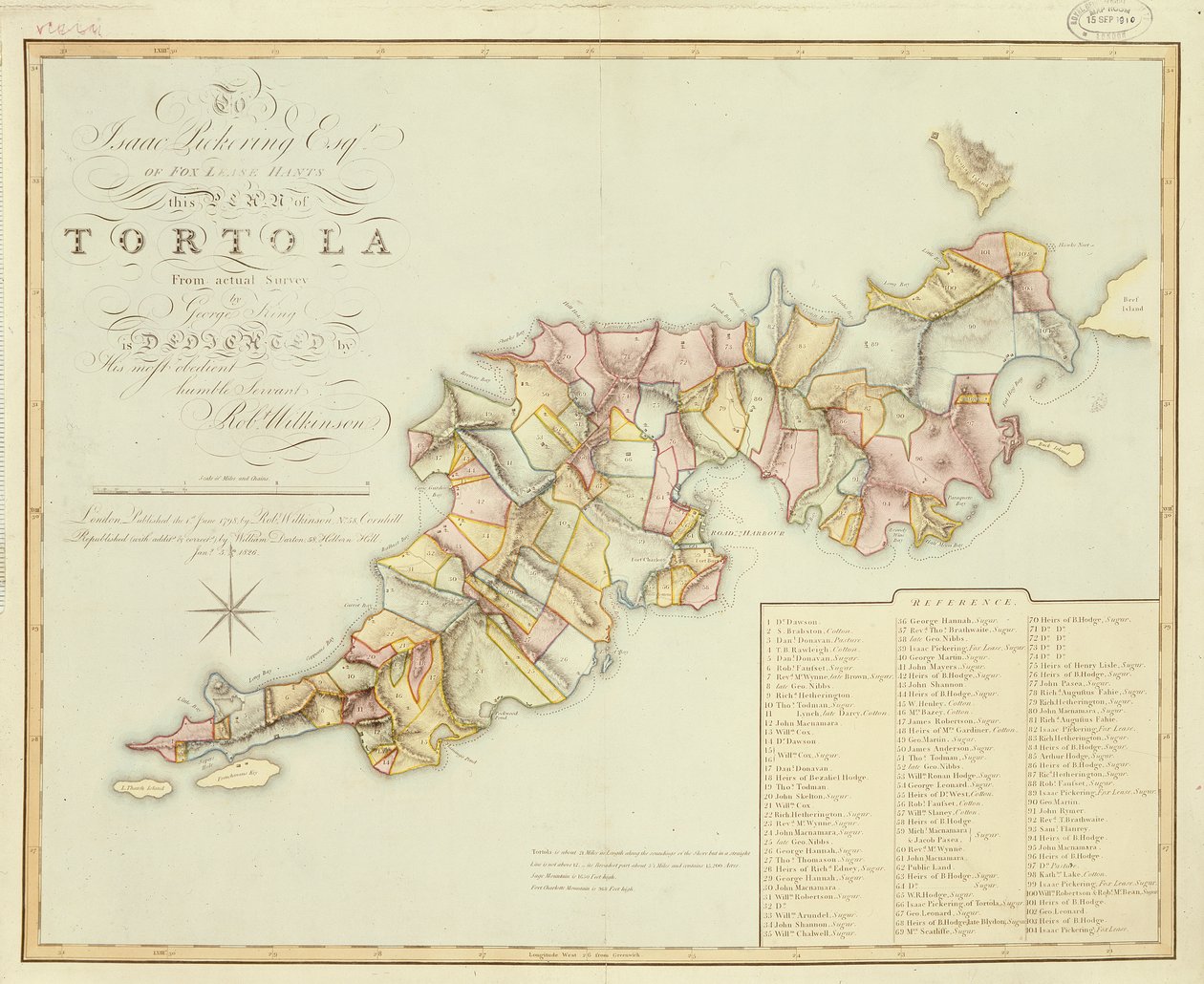 Plattegrond van Tortola van onderzoek door George King door Robert Wilkinson
