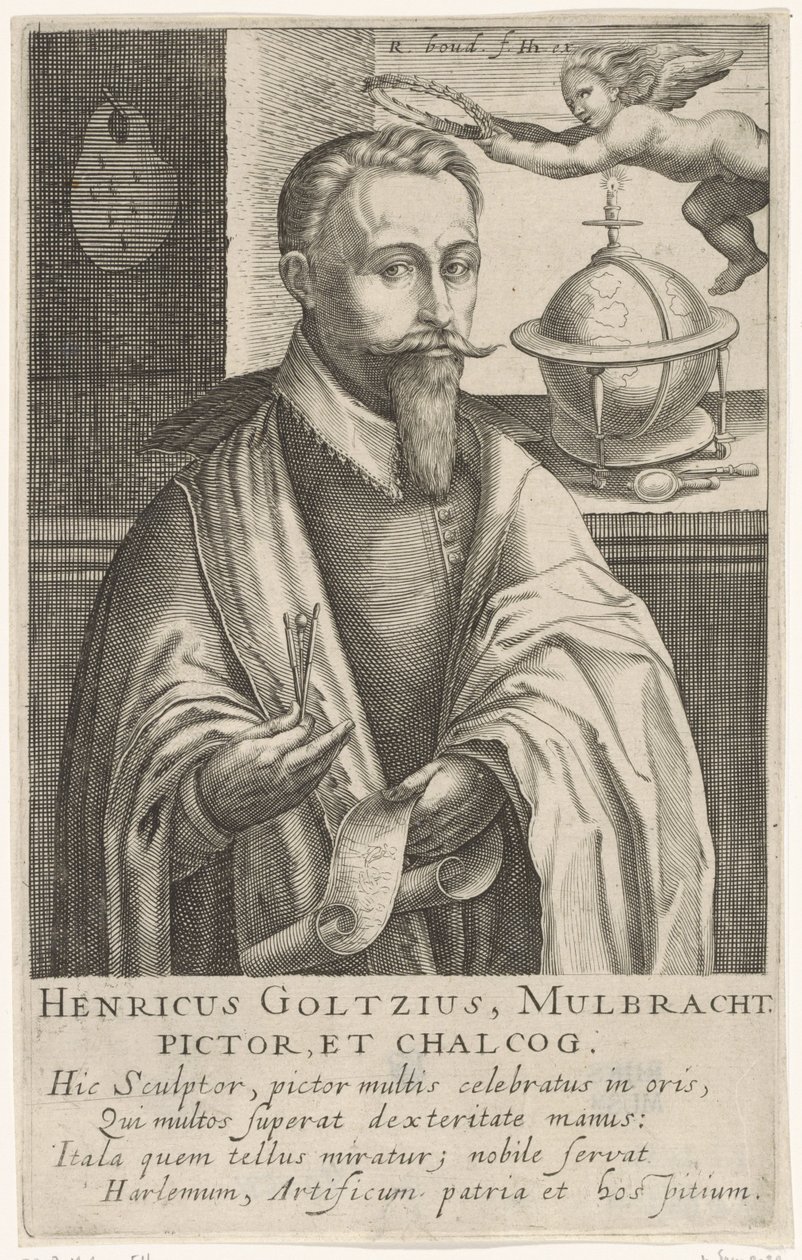 Portret van Hendrik Goltzius, ca. 1610 (gravure) door Robert Willemsz de Baudous