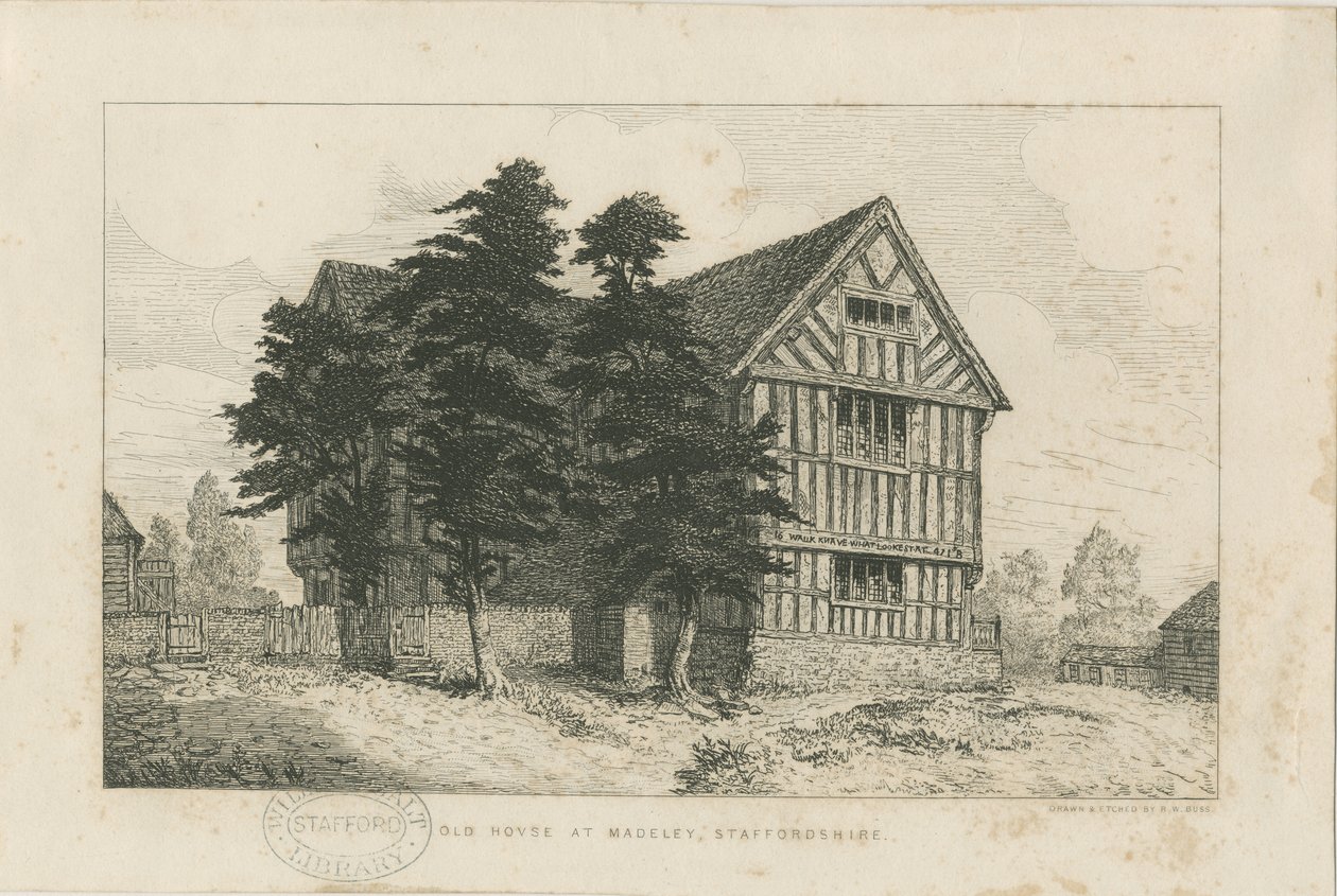 Madeley - Oud Huis: ets, nd [1804-1875] (prent) door Robert William Buss