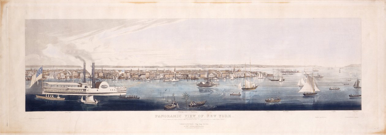 Panoramisch Uitzicht op New York, Gezien vanaf de Noord [Hudson] Rivier, 1844 door Robert the Younger Havell
