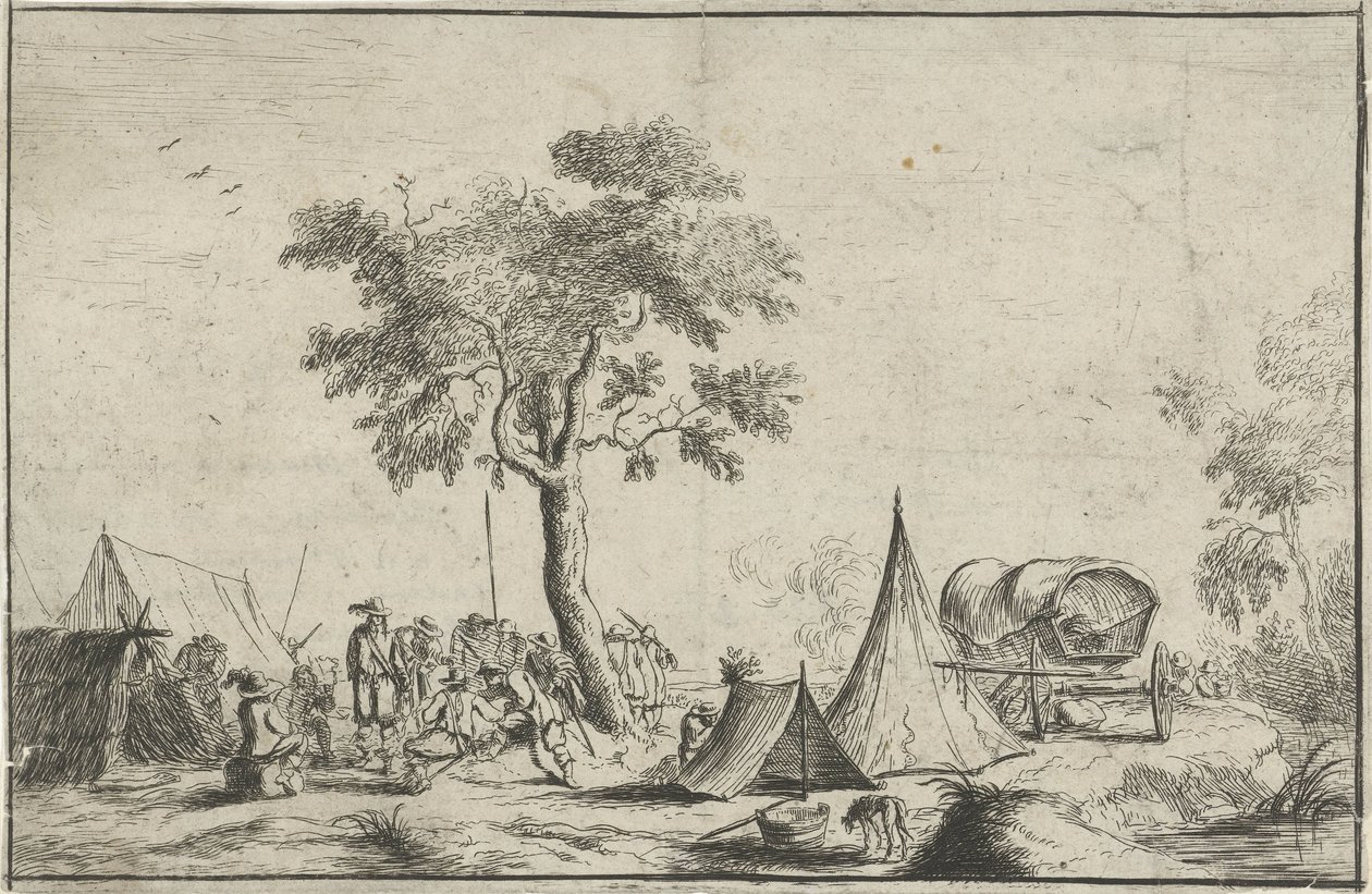Kampement met een spitse tent door Robert van den Hoecke