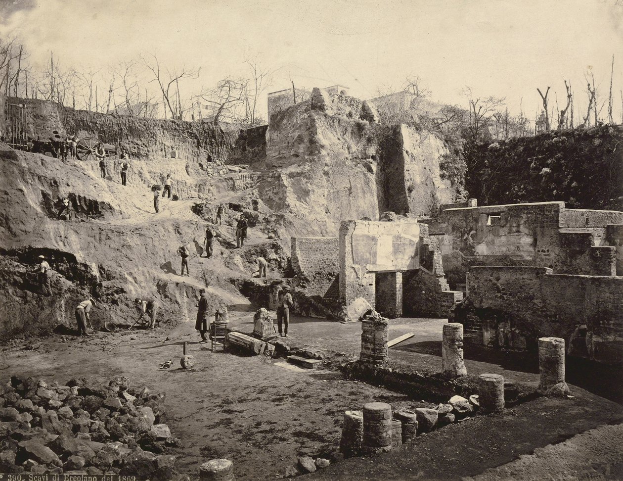 De archeologische opgravingssite van Herculaneum, 1869 door Roberto Rive