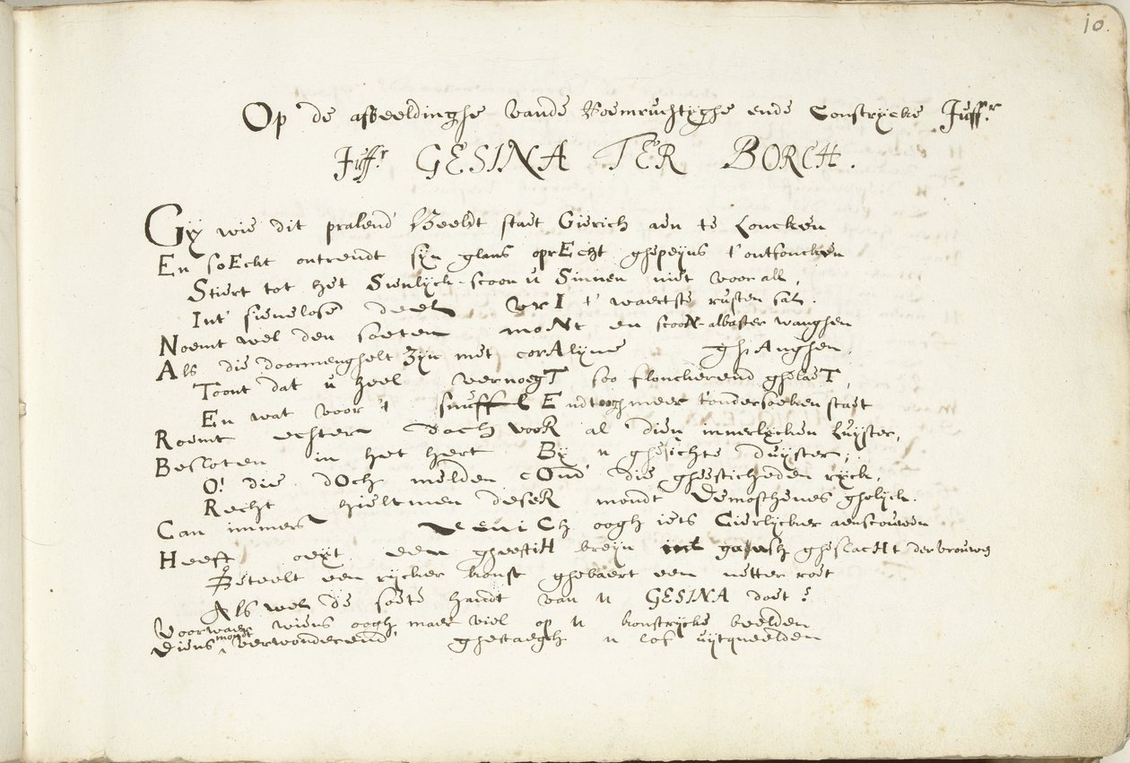 Lofdicht op Gesina ter Borch (deel een) door Robertus Altius (signed by artist)