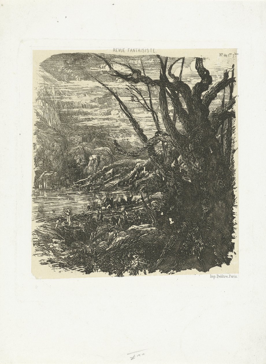 Berglandschap met meer door Rodolphe Bresdin