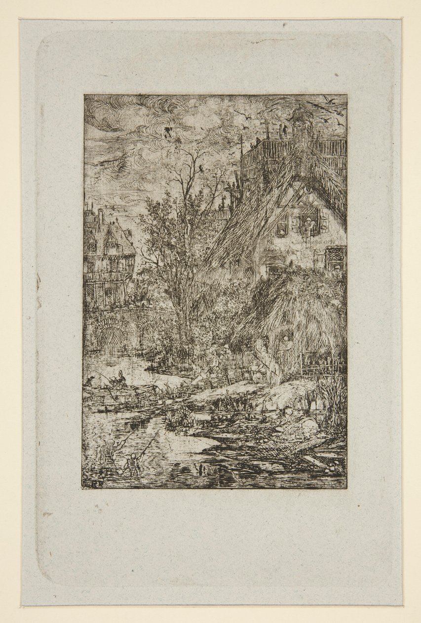 Dorpsingang (Rieten Huisjes) door Rodolphe Bresdin