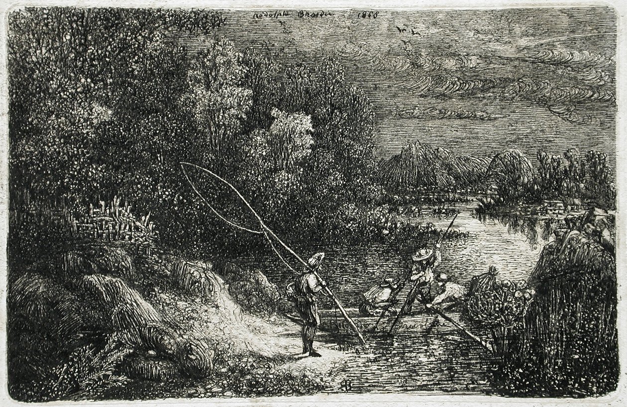 Visser in een fantastisch landschap door Rodolphe Bresdin