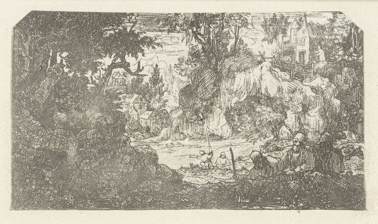 Landschap met rustende reizigers door Rodolphe Bresdin
