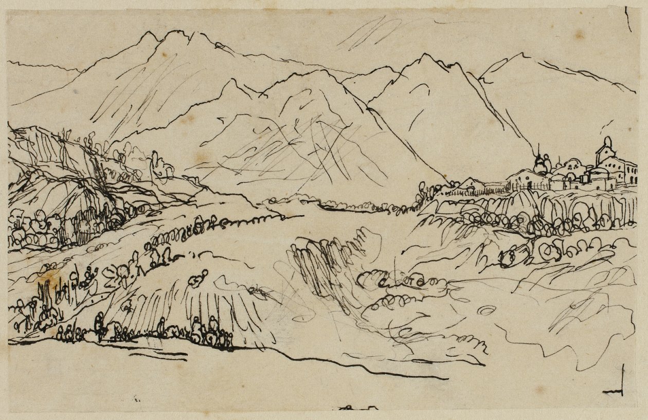 Dorp in de bergen door Rodolphe Bresdin