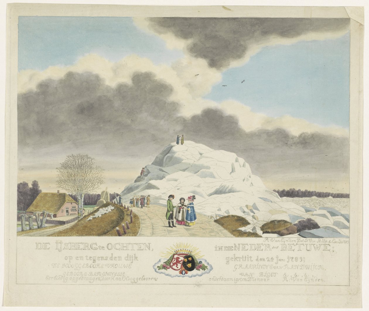 Kruiend ijs te Ochten, 1789 door Roeland van Eynden