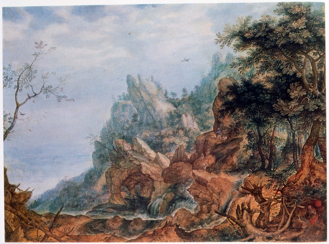 Sint Hiëronymus in een rotsachtig landschap door Roelandt Savery