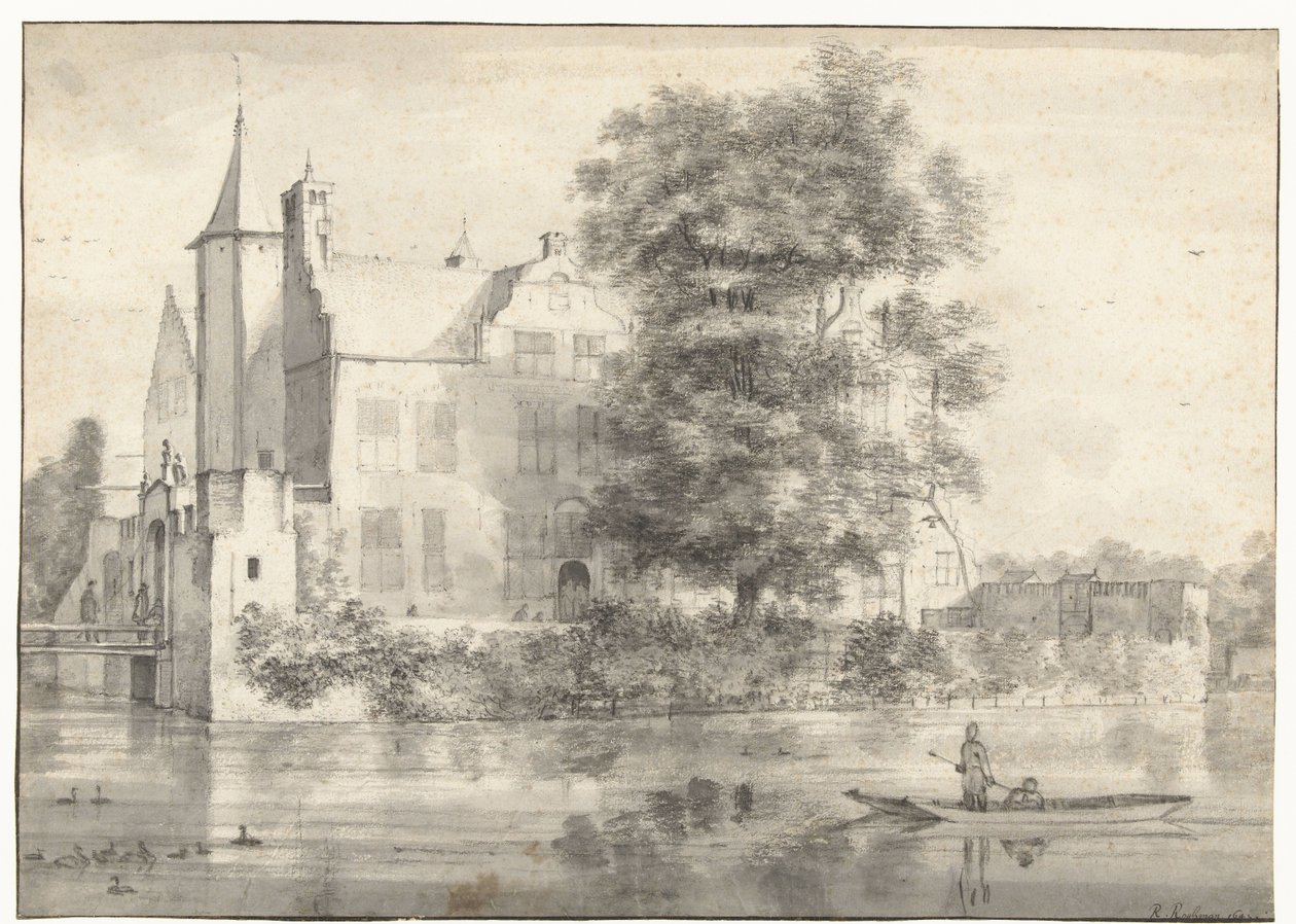 Gezicht op Huis te Rhoon, gezien vanuit het zuiden door Roelant Roghman