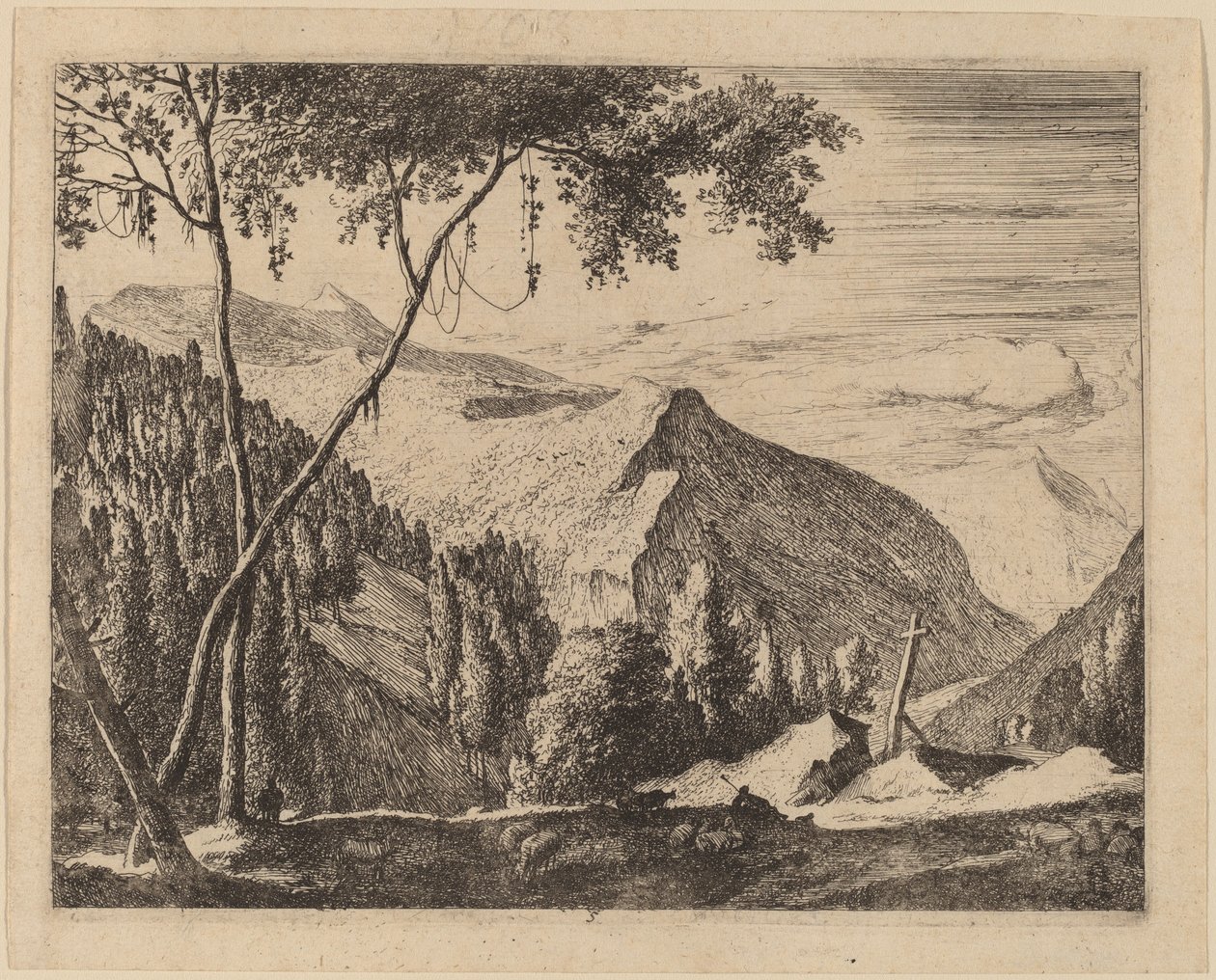 Rotsachtig Landschap met Kruis: pl.5 door Roelant Roghman and Melchior Küsel