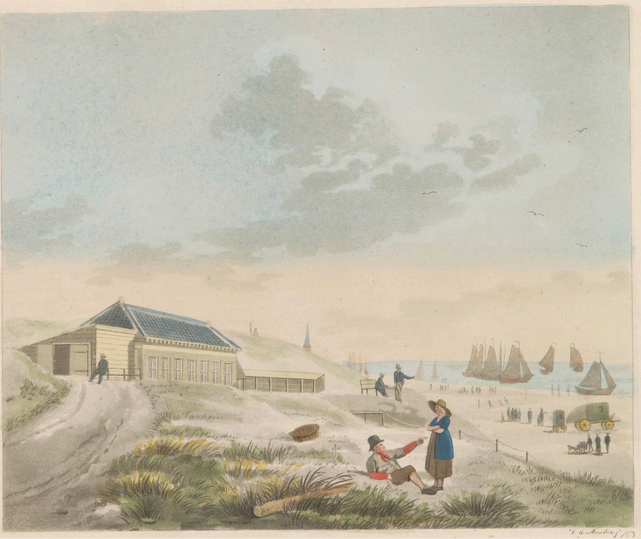 Strand bij Scheveningen, ca. 1825 door Roelof van der Meulen