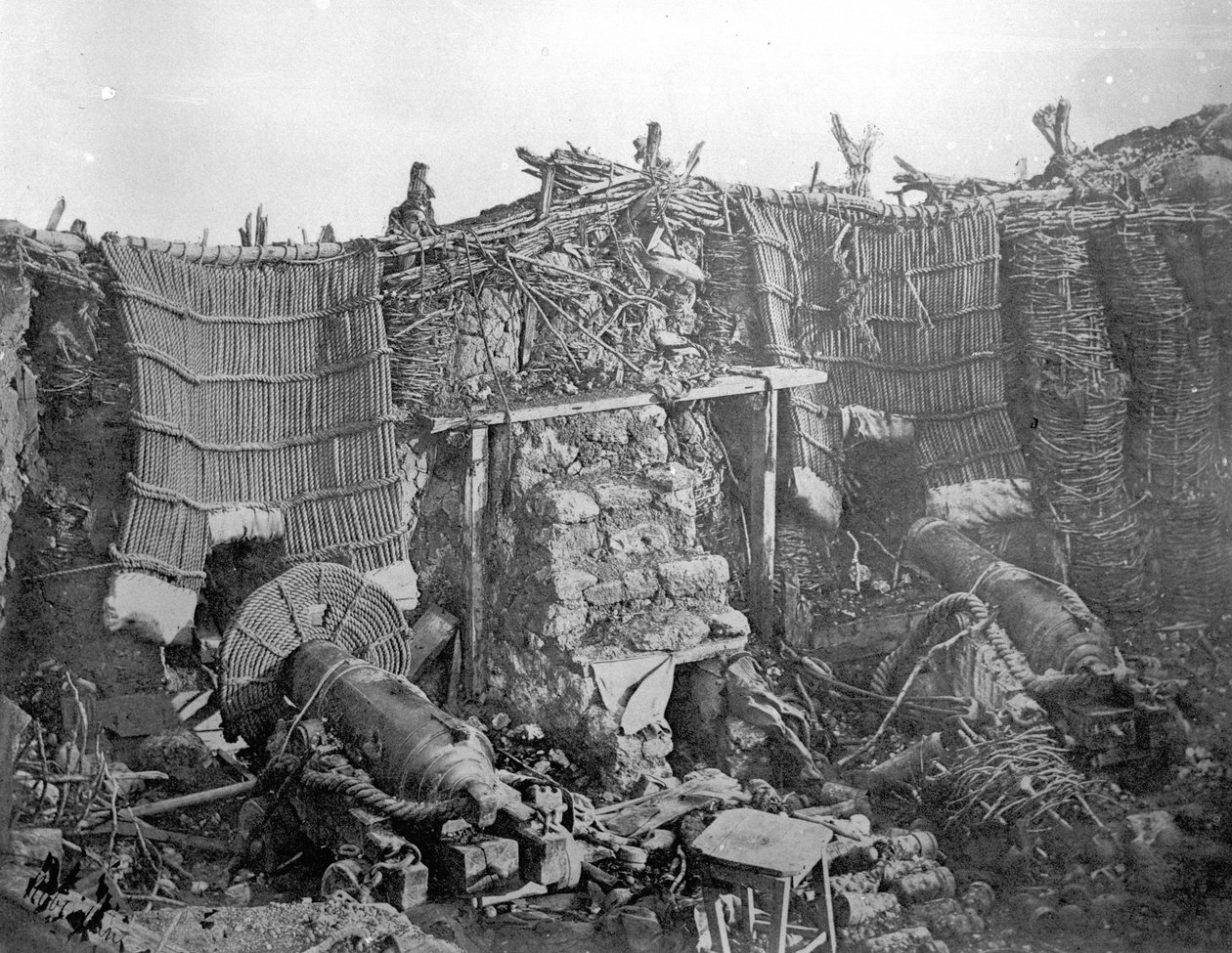 Een tweeloops batterij tijdens de Krimoorlog, ca. 1855 door Roger Fenton