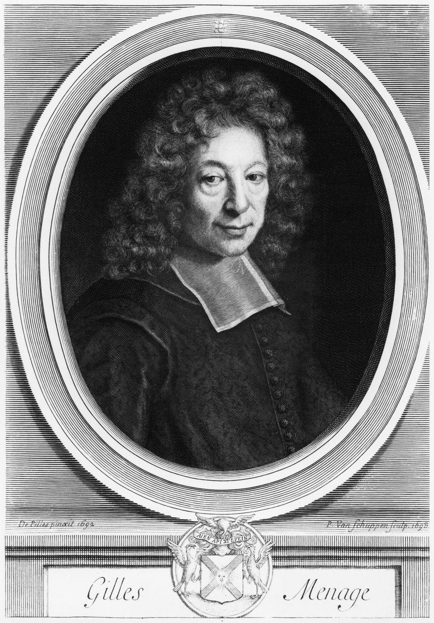 Gilles Menage, 1692, gegraveerd in 1698 door Pierre Louis van Schuppen (1627-1702) door Roger de Piles