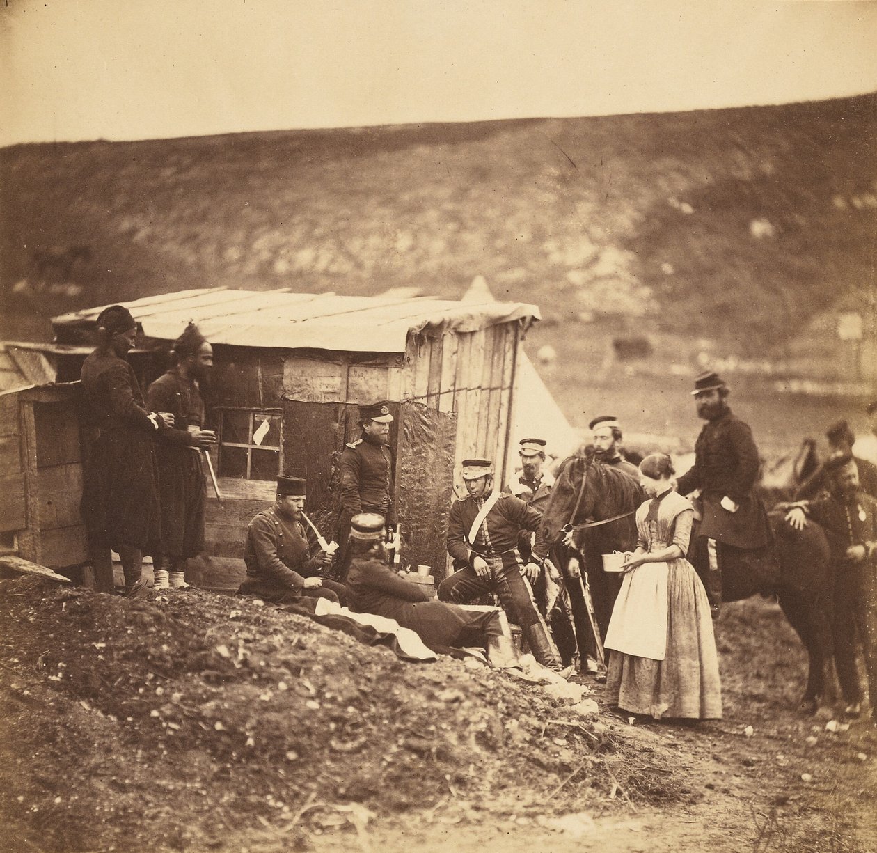 Kamp van de 4e Dragoon Guards, gezellig gezelschap, Fransen en Engelsen door Roger Fenton