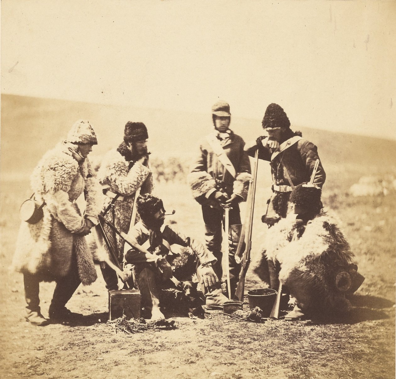 Capt. Pechell  Mannen van het 77e Regiment - Winterkleding. door Roger Fenton
