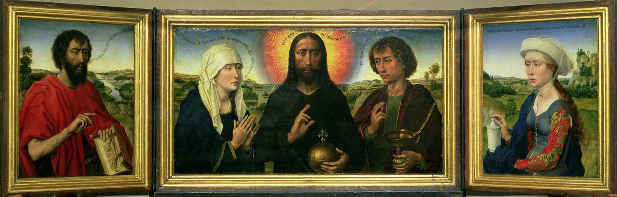 Het Braque Familie Drieluik: (LtoR) St. Johannes de Doper, Christus de Verlosser tussen de Maagd en St. Johannes de Evangelist, St. Maria Magdalena (detail) door Rogier van der Weyden