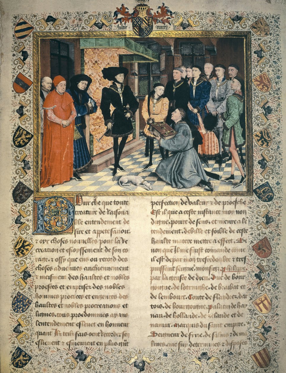 Jean Wauquelin (overleden 1452) presenteert de vertaling van de kronieken van Henegouwen aan Filips III van Bourgondië door Rogier van der Weyden