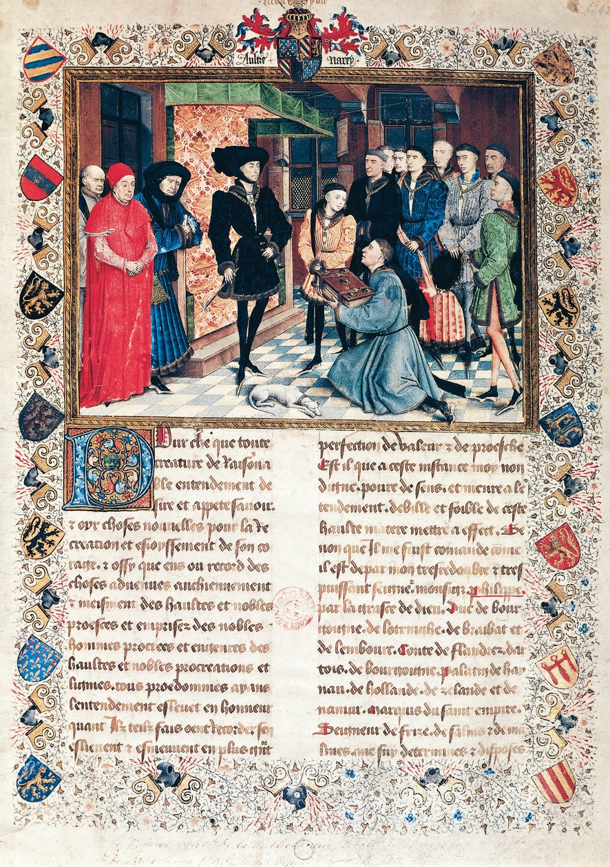Presentatie van de Kronieken van Henegouwen aan de hertog van Bourgondië Filips de Goede door Jean Wauquelin door Rogier van der Weyden