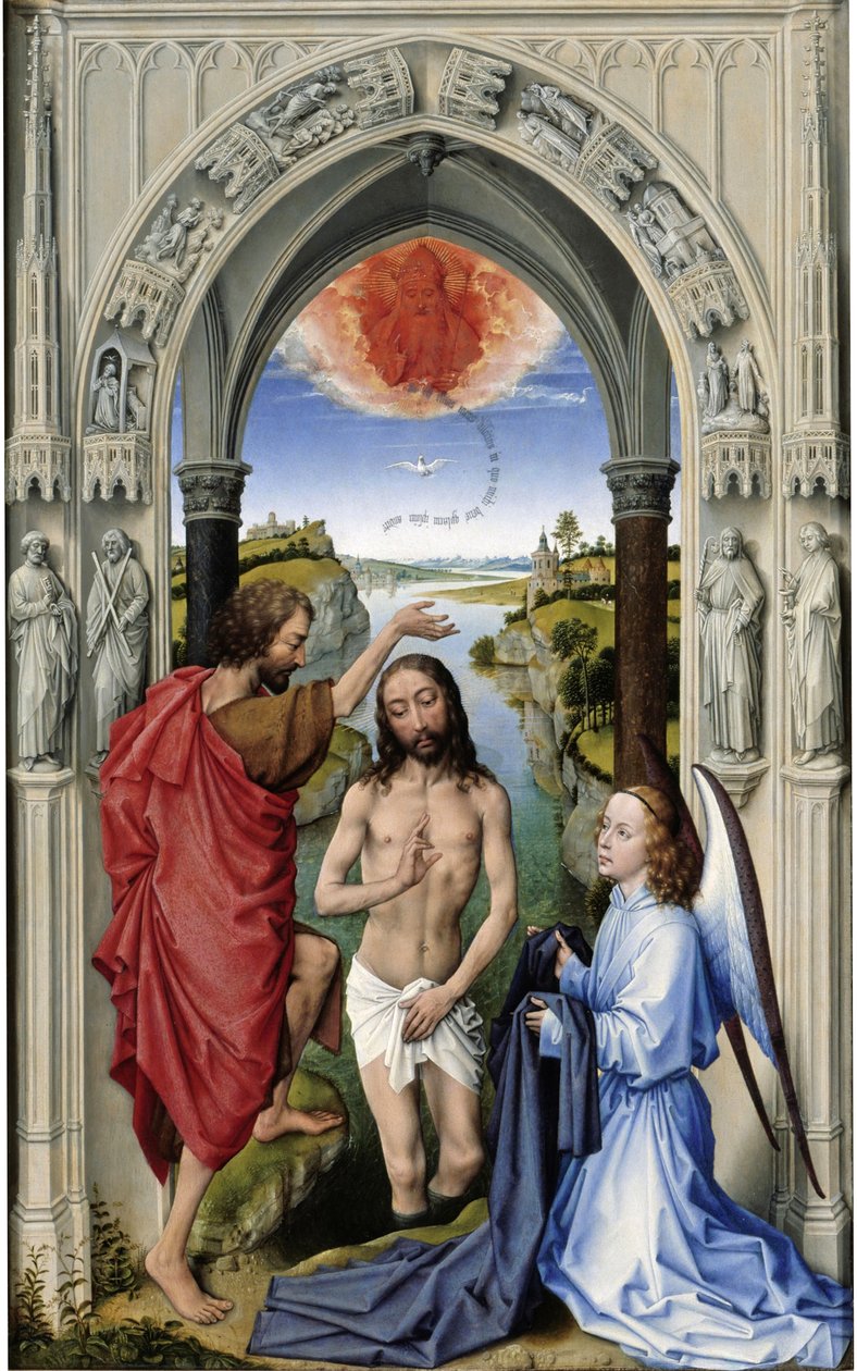De doop van Christus Het altaar van St. Jan, middenpaneel, ca. 1455 door Rogier van der Weyden