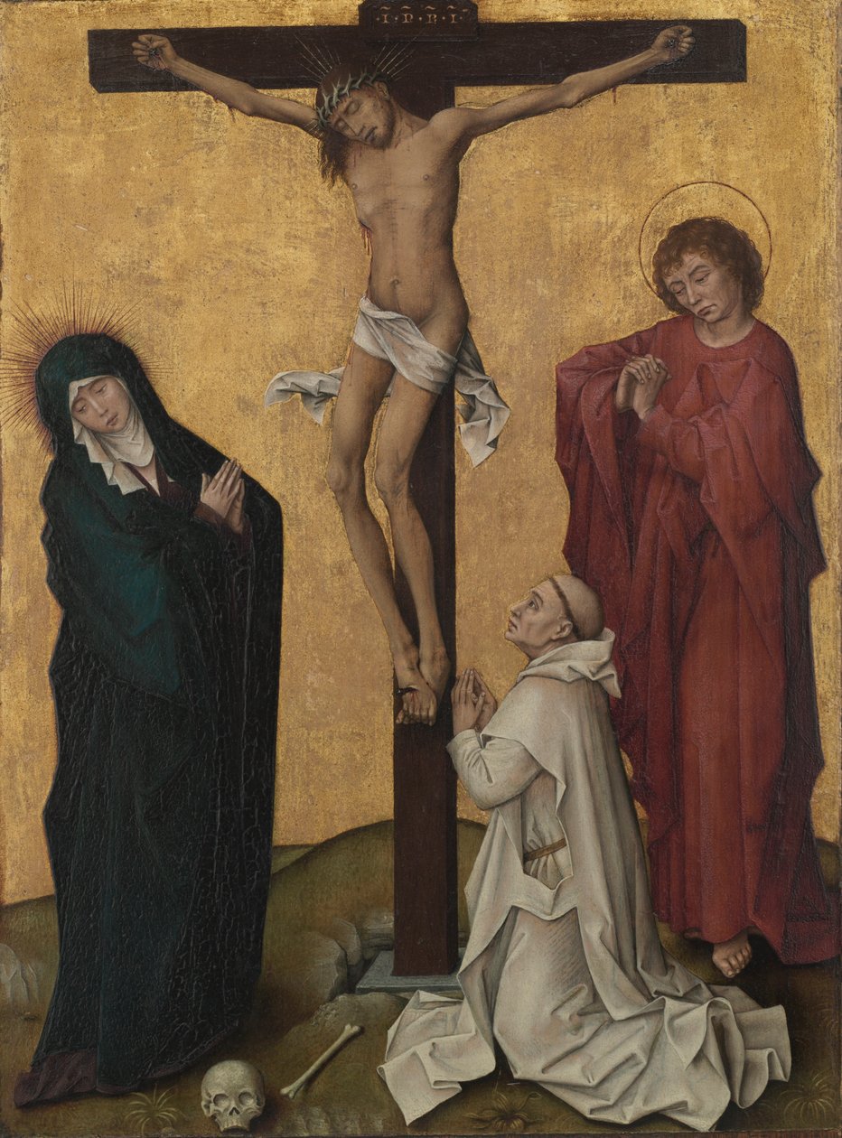 De Kruisiging met een Kartuizer monnik, ca. 1460 (olieverf en goud op hout) door Rogier van der Weyden