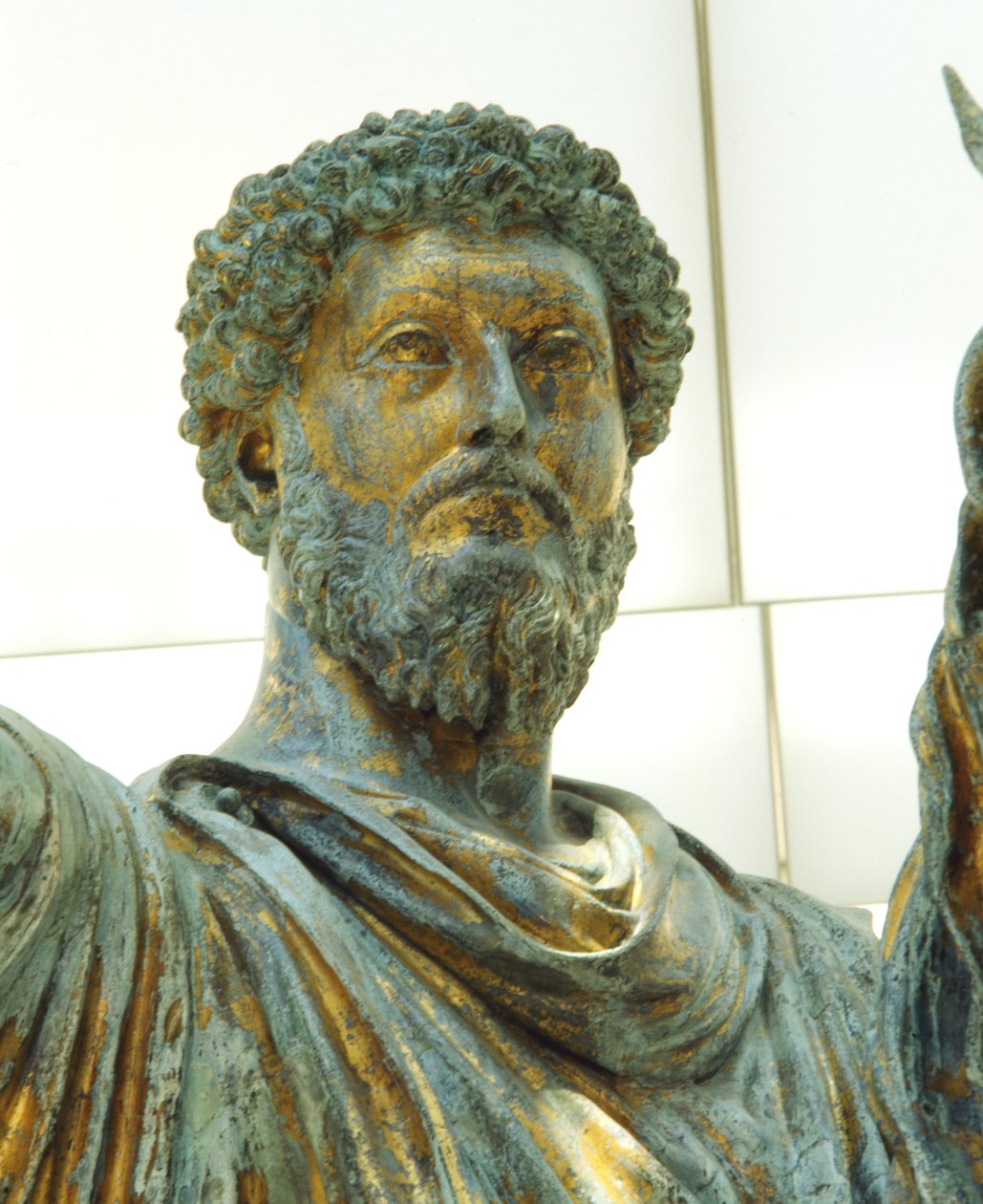 Detail van het ruiterstandbeeld van Marcus Aurelius door Roman