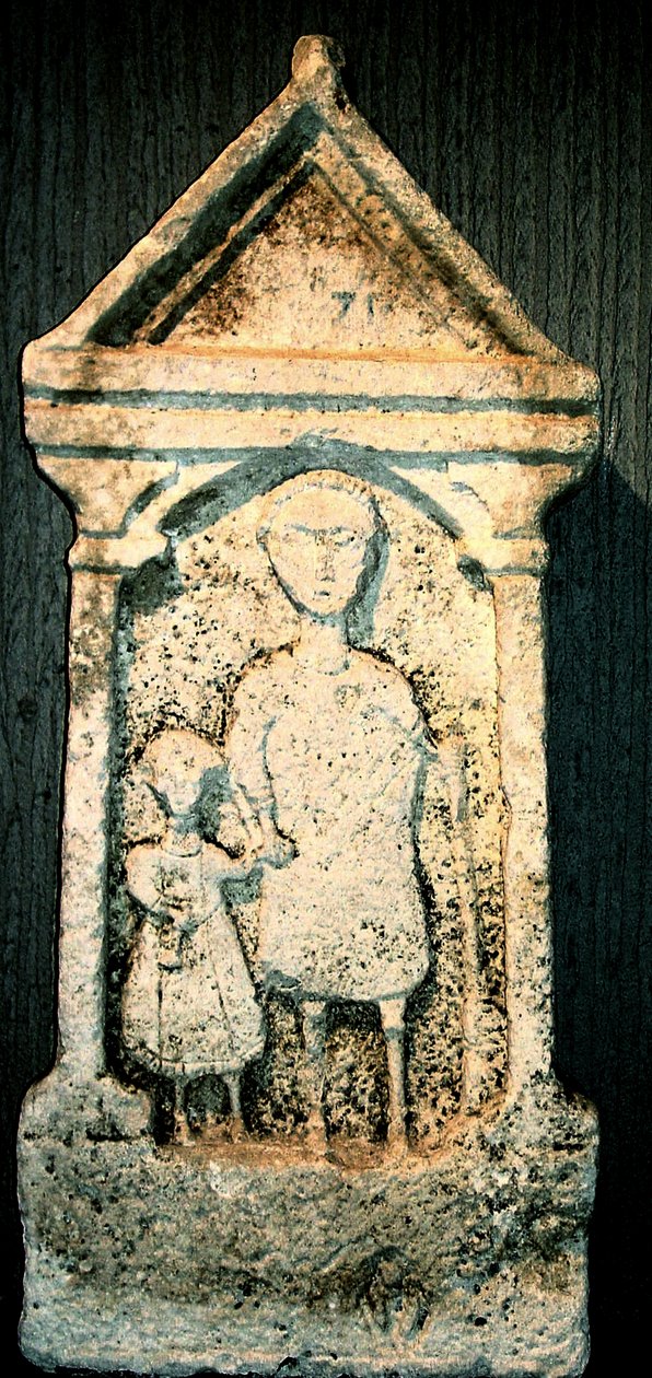 Grafstèle met afbeelding van een vader en zoon, 1e-2e eeuw door Roman