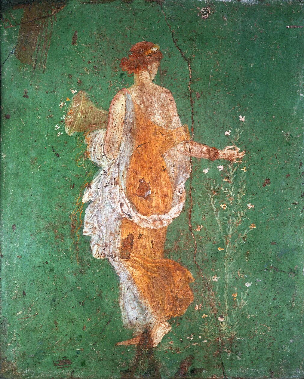 Lente, meisje bloemen plukkend, uit de villa van Varano in Stabiae, c.15 v.Chr.-60 n.Chr. door Roman