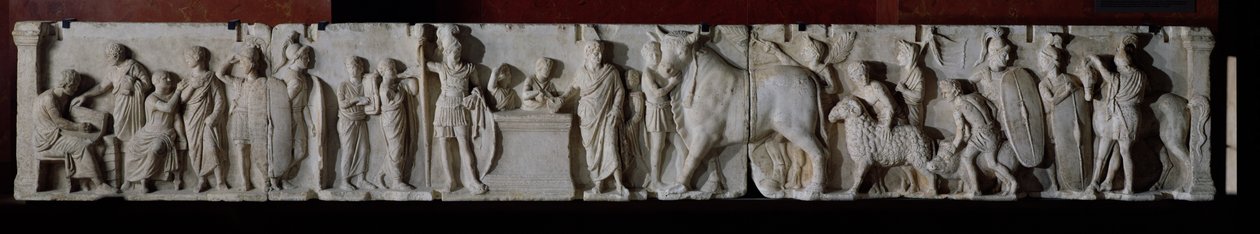 Het houden van de volkstelling en het offeren van een stier, een ram en een varken ter ere van de god Mars, fries van het altaar van Domitius Ahenobarbus, uit de Tempel van Neptunus, Rome door Roman
