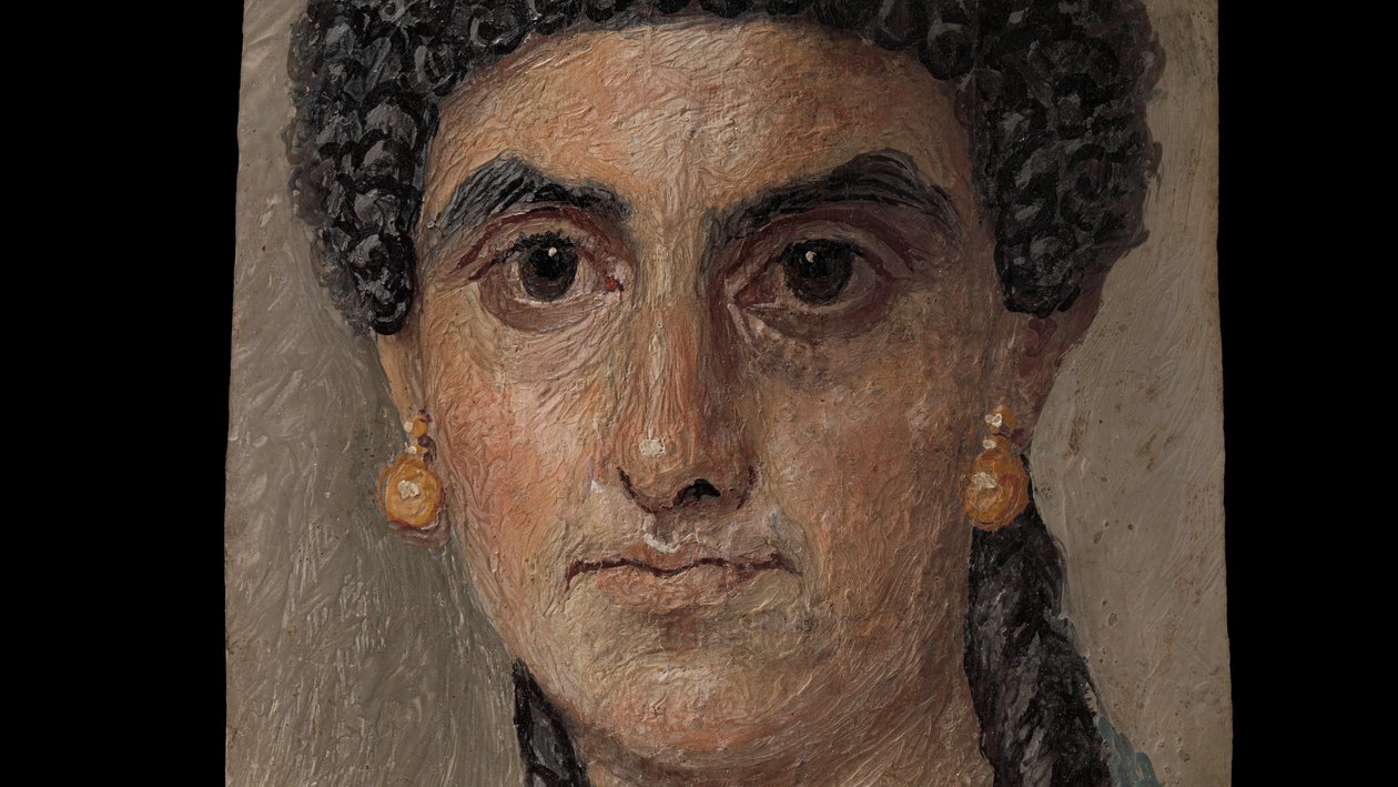 Paneelschilderij van een vrouw in een blauwe mantel, 54-68 AD (encaustiek op hout) door Roman Roman