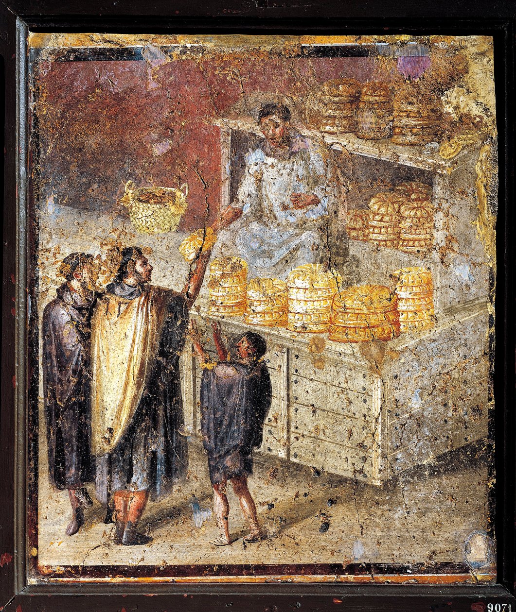 Oude Romeinse fresco met brooduitdeling door Roman