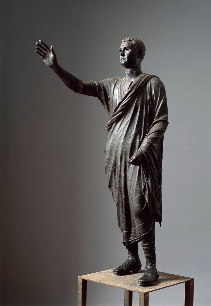 Aule Metele, Arringatore, De Orator, bronzen standbeeld, 80 v.Chr., uit Pila (Perugia) door Roman