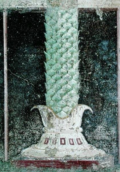 Basis van een kolom in de stijl van een palmboomstam, detail van een tablinium versierd met Egyptische stijl schilderijen, c.27-14 v.Chr. door Roman