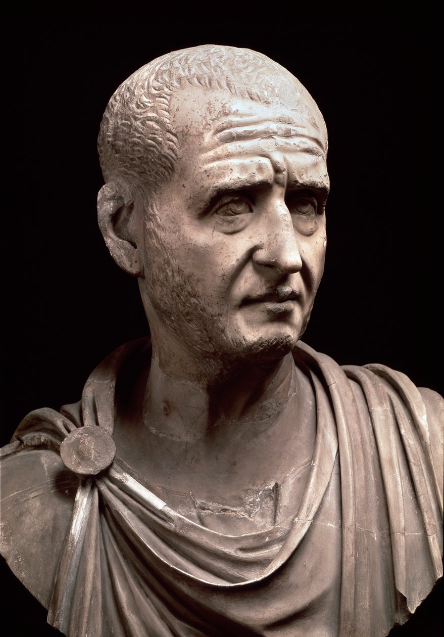 Buste van keizer Decius (marmeren sculptuur, 3e eeuw) door Roman