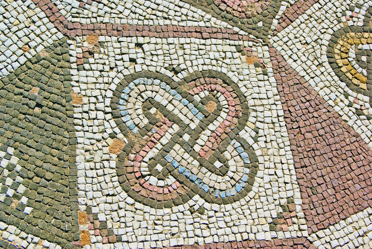 Detail van een Gordiaanse knoop, Huis van Theseus, Paphos, Cyprus mozaïek door Roman