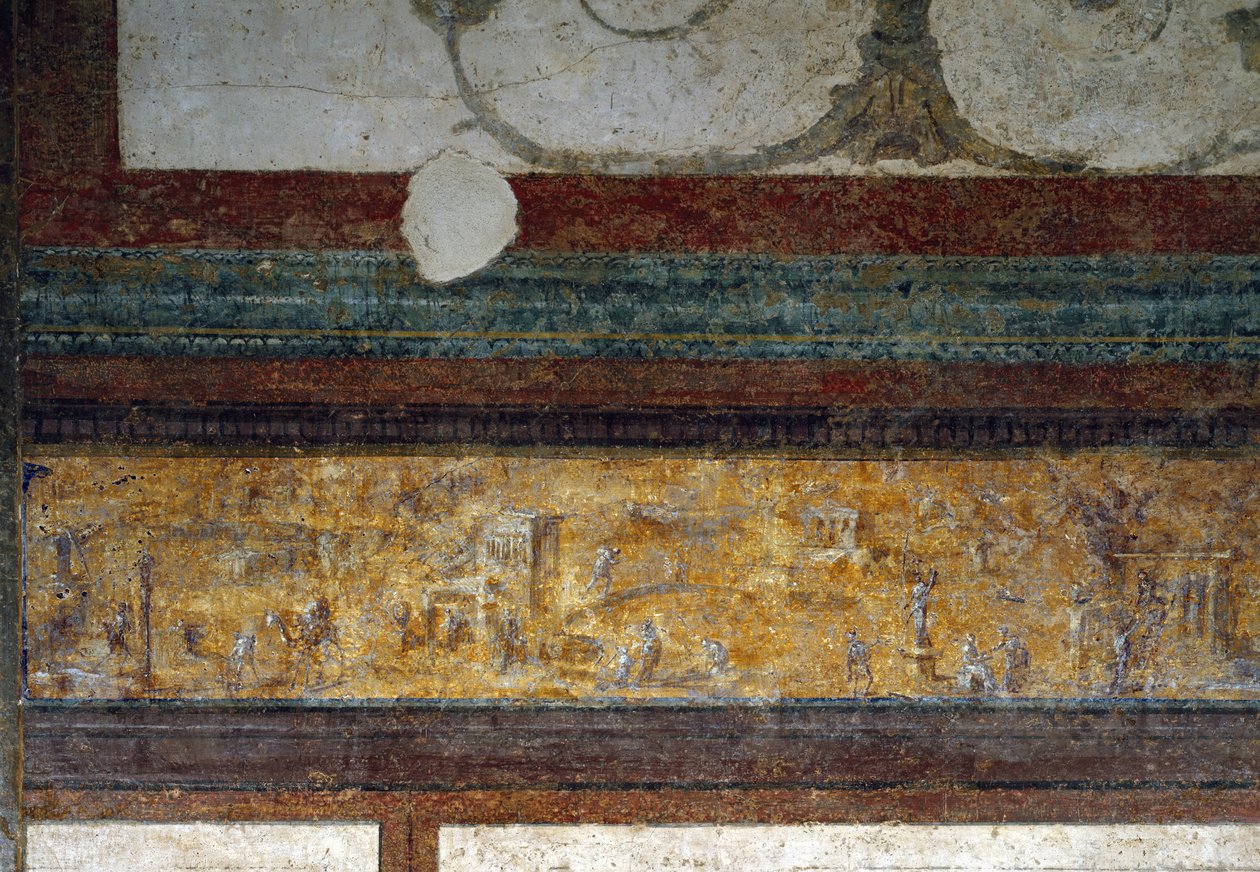 Detail van een fries uit het tablinum, 40-20 v.Chr. (fresco) door Roman
