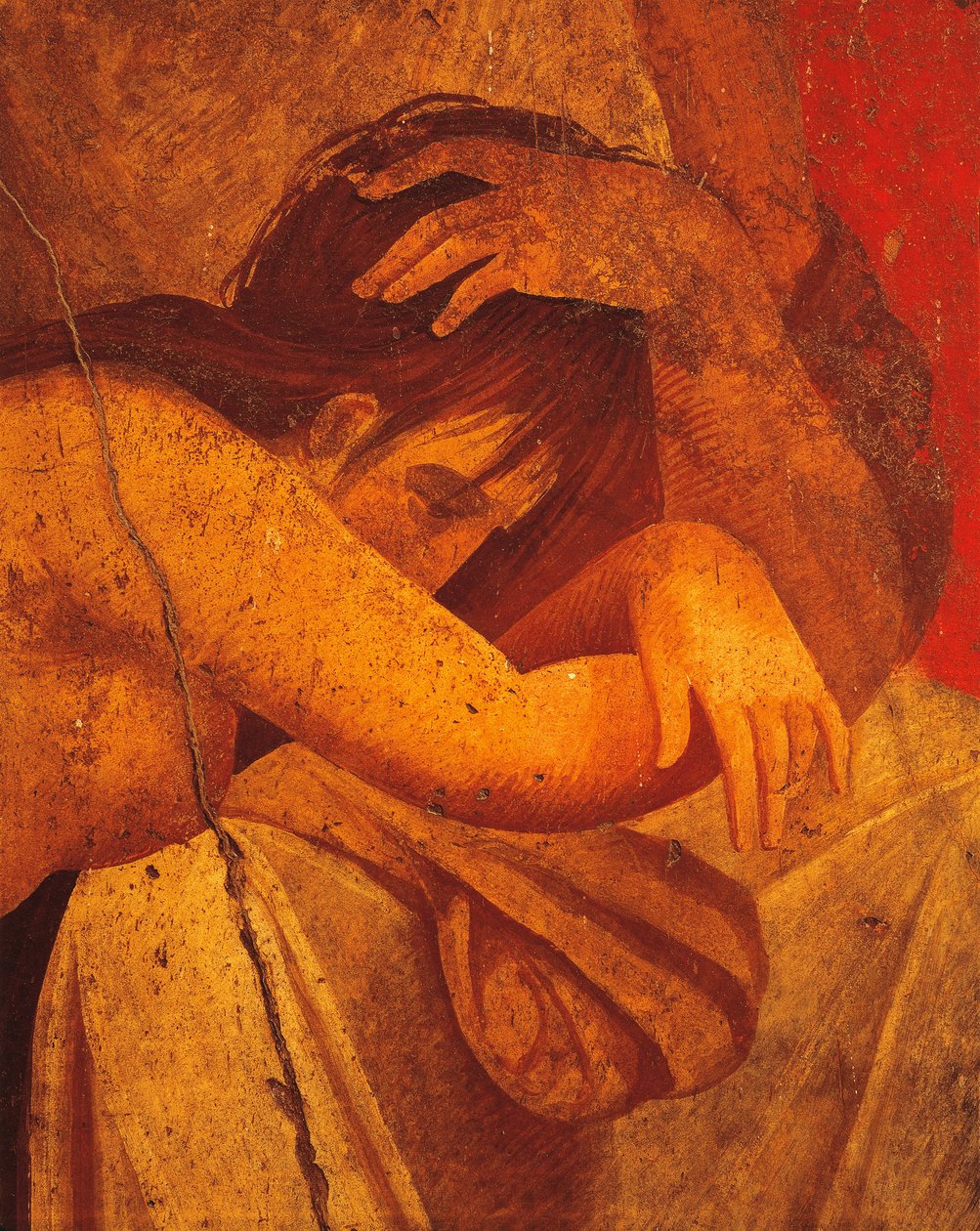 Detail van fresco met Geseling, Tweede Pompeiaanse Stijl, uit Villa van Mysteries, Pompeii, Campania, Romeinse Beschaving door Roman