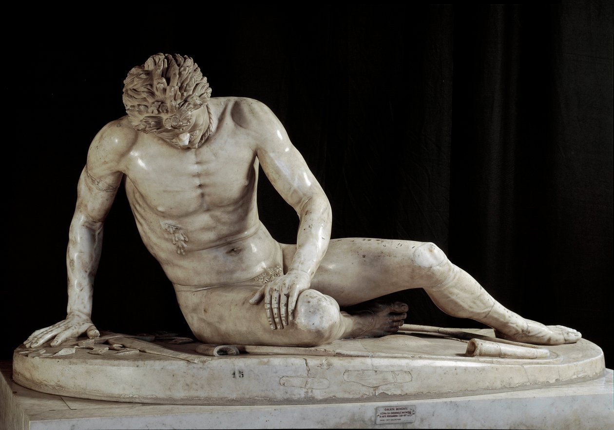 Stervende Galliër - De Stervende Galatiër - Marmeren beeld van de Ludovisi-groep naar het originele bronzen beeld uit 220-210 v.Chr. Dim. h. 93 cm Rome, Musei Capitolini door Roman