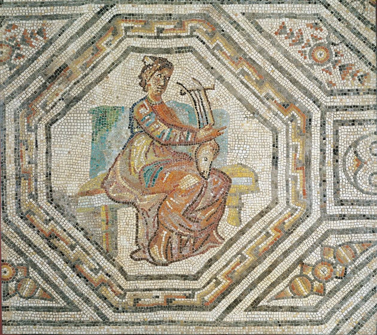 Erato, de muze van lyrische poëzie, uit Augusta Treveroroum (mozaïek) door Roman