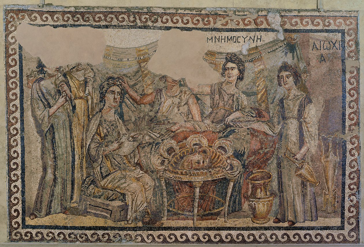 Funerair Symposium, uit de necropolis van Antiochië, laat 4e eeuw na Christus (mozaïek) door Roman