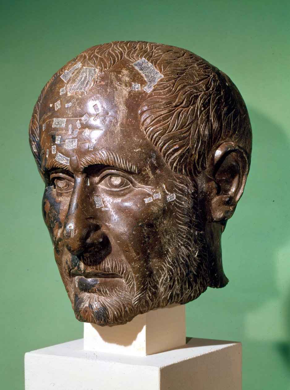 Hoofd van Trajanus Decius (201-251) uit Samisegetuza, Roemenië door Roman