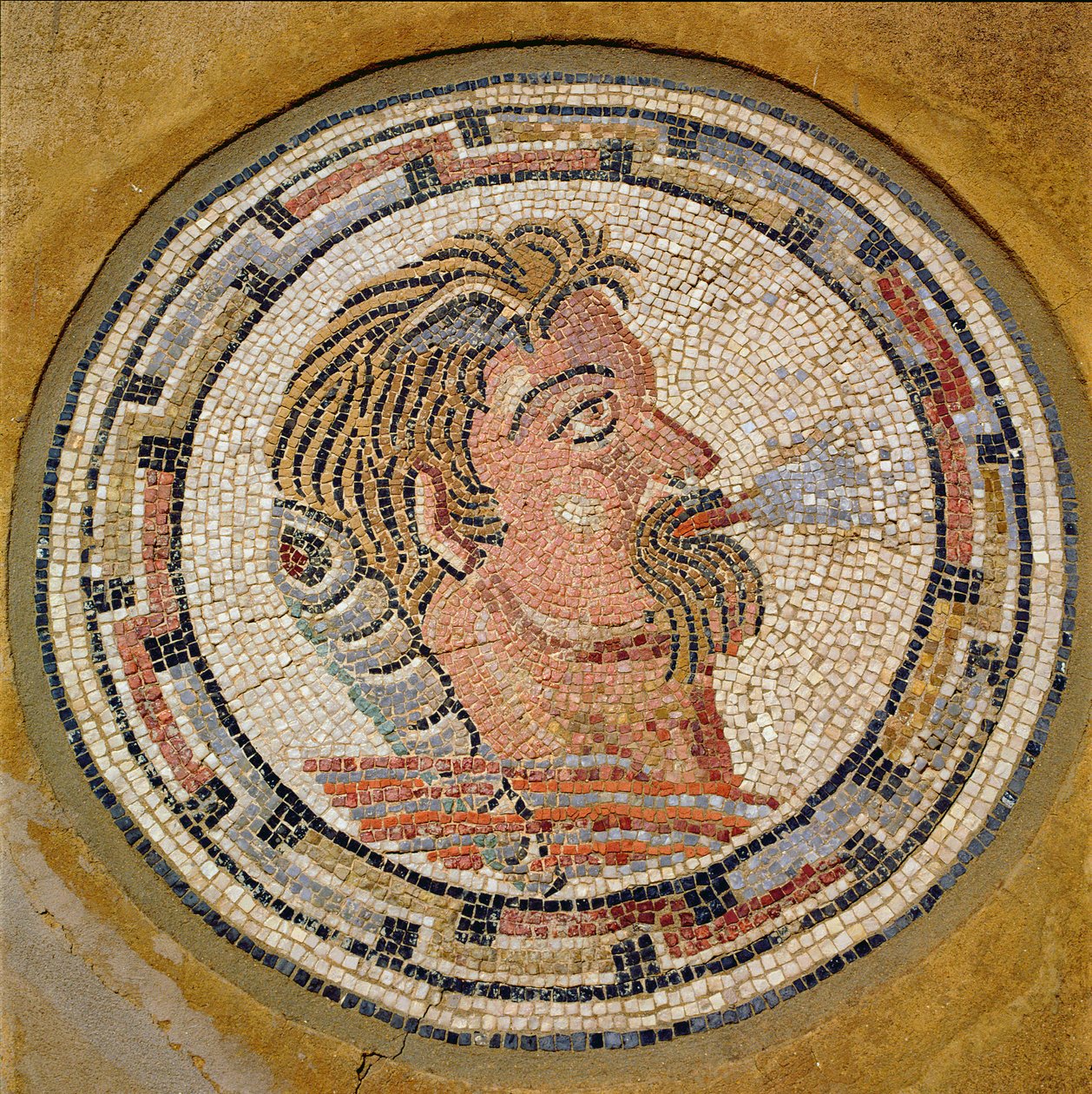 Hoofd van een man, Romeins mozaïek uit het Huis van Orpheus, 3e eeuw na Christus door Roman