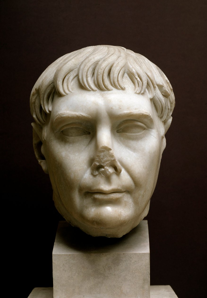 Hoofd van keizer Trajanus, 2e eeuw (marmeren beeldhouwwerk) door Roman
